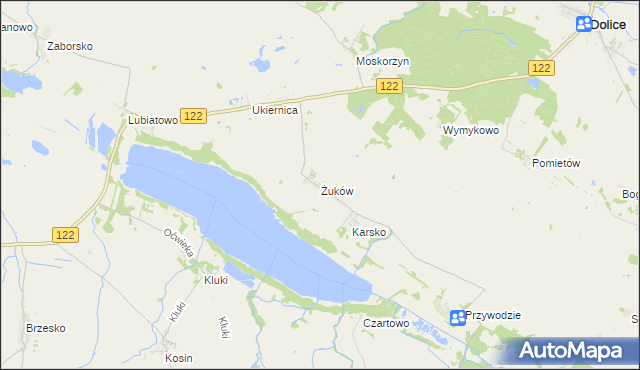 mapa Żuków gmina Przelewice, Żuków gmina Przelewice na mapie Targeo