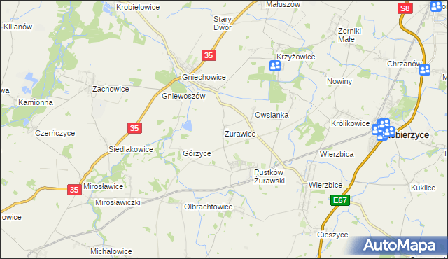 mapa Żurawice gmina Kobierzyce, Żurawice gmina Kobierzyce na mapie Targeo