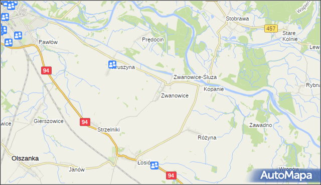 mapa Zwanowice gmina Skarbimierz, Zwanowice gmina Skarbimierz na mapie Targeo