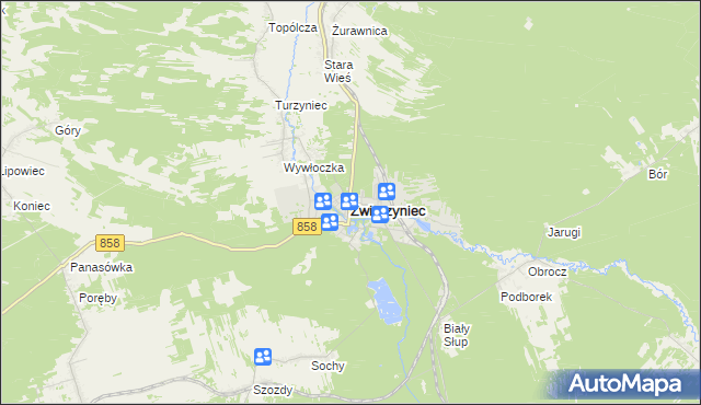 mapa Zwierzyniec powiat zamojski, Zwierzyniec powiat zamojski na mapie Targeo