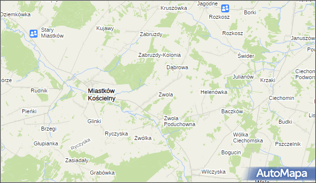 mapa Zwola gmina Miastków Kościelny, Zwola gmina Miastków Kościelny na mapie Targeo