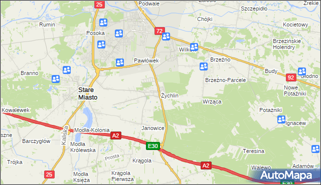 mapa Żychlin gmina Stare Miasto, Żychlin gmina Stare Miasto na mapie Targeo