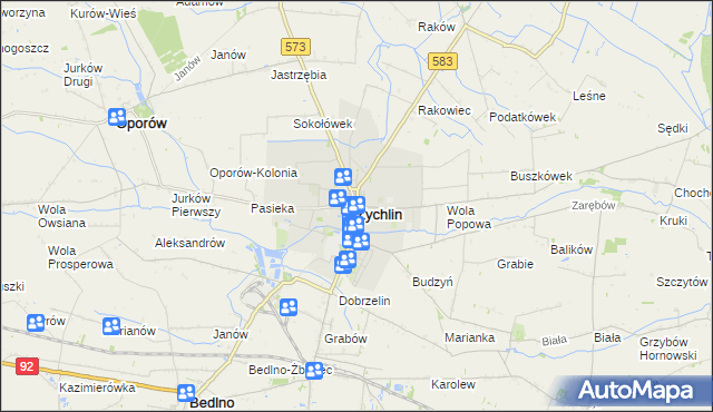 mapa Żychlin powiat kutnowski, Żychlin powiat kutnowski na mapie Targeo