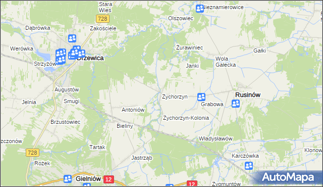 mapa Zychorzyn, Zychorzyn na mapie Targeo