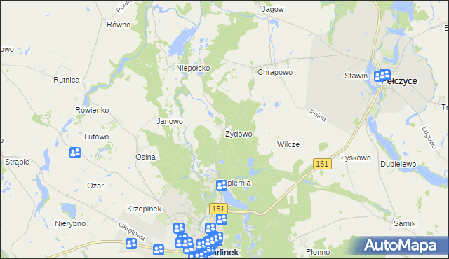 mapa Żydowo gmina Barlinek, Żydowo gmina Barlinek na mapie Targeo