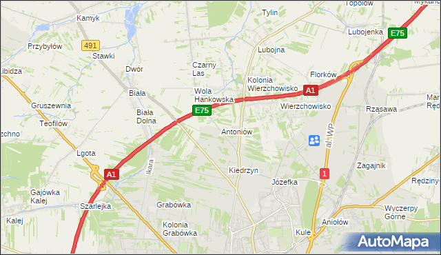 mapa Antoniów gmina Mykanów, Antoniów gmina Mykanów na mapie Targeo