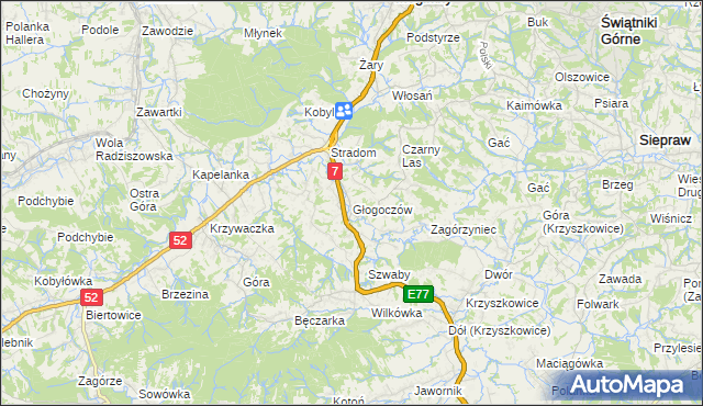 mapa Głogoczów, Głogoczów na mapie Targeo