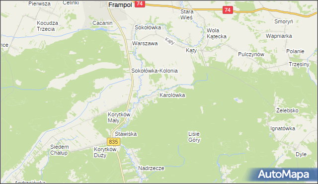 mapa Karolówka gmina Frampol, Karolówka gmina Frampol na mapie Targeo
