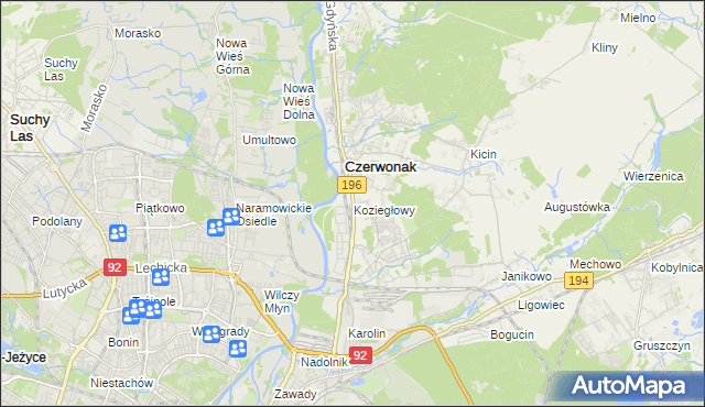 mapa Koziegłowy gmina Czerwonak, Koziegłowy gmina Czerwonak na mapie Targeo