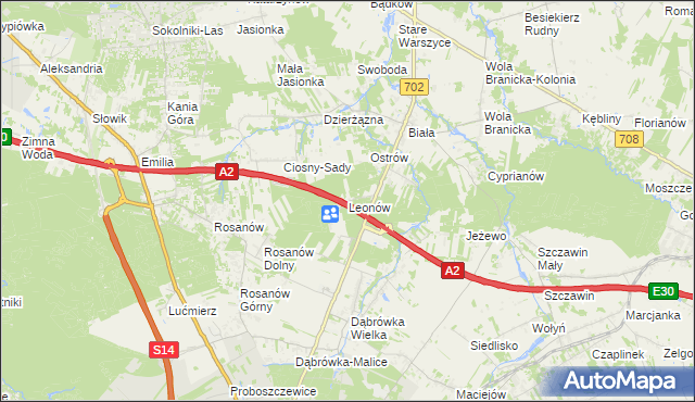 mapa Leonów gmina Zgierz, Leonów gmina Zgierz na mapie Targeo