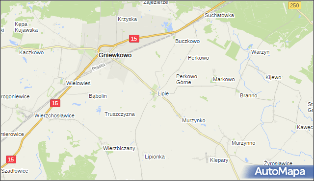 mapa Lipie gmina Gniewkowo, Lipie gmina Gniewkowo na mapie Targeo