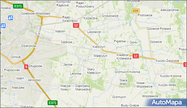 mapa Małęczyn gmina Gózd, Małęczyn gmina Gózd na mapie Targeo