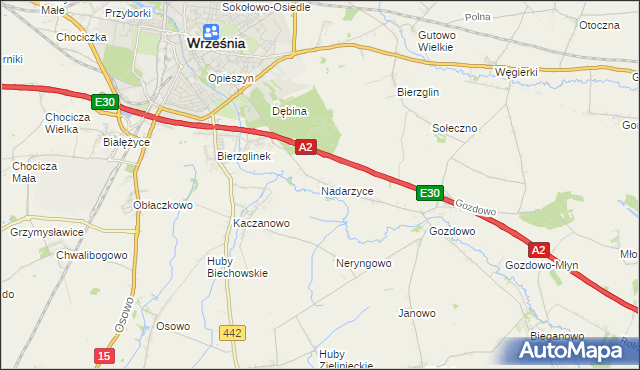 mapa Nadarzyce gmina Września, Nadarzyce gmina Września na mapie Targeo