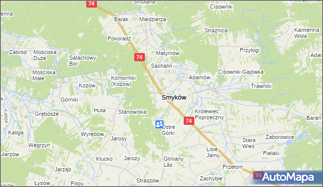 mapa Smyków powiat konecki, Smyków powiat konecki na mapie Targeo