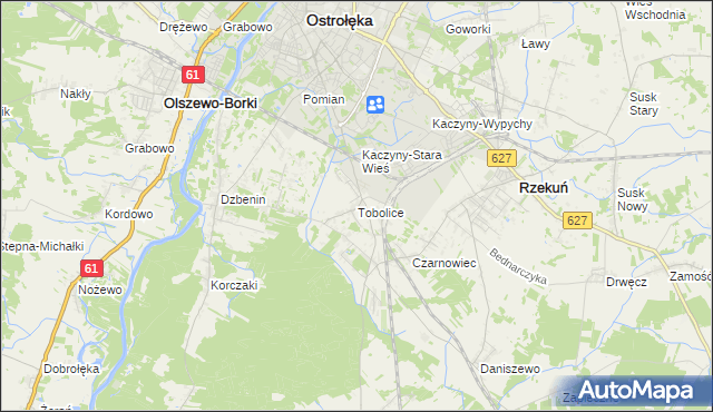 mapa Tobolice gmina Rzekuń, Tobolice gmina Rzekuń na mapie Targeo
