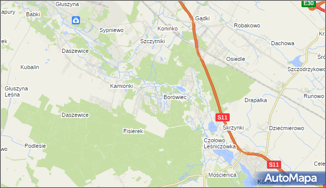 mapa Borówiec gmina Kórnik, Borówiec gmina Kórnik na mapie Targeo