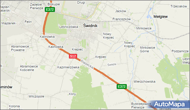 mapa Krępiec gmina Mełgiew, Krępiec gmina Mełgiew na mapie Targeo