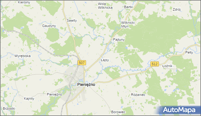 mapa Łajsy gmina Pieniężno, Łajsy gmina Pieniężno na mapie Targeo