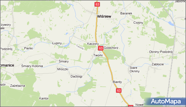 mapa Tworki gmina Wiśniew, Tworki gmina Wiśniew na mapie Targeo