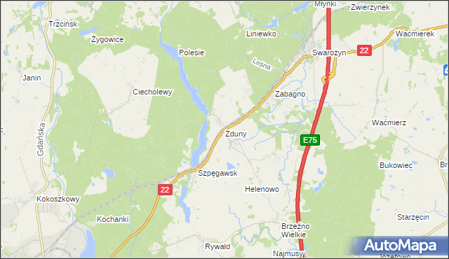 mapa Zduny gmina Starogard Gdański, Zduny gmina Starogard Gdański na mapie Targeo