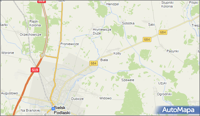 mapa Biała gmina Bielsk Podlaski, Biała gmina Bielsk Podlaski na mapie Targeo