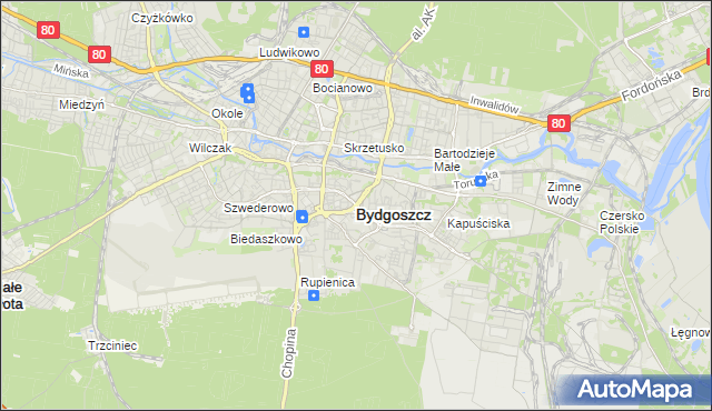 mapa Bydgoszczy, Bydgoszcz na mapie Targeo