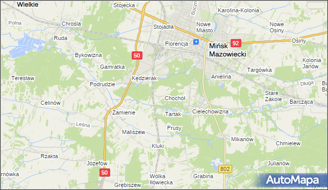 mapa Chochół gmina Mińsk Mazowiecki, Chochół gmina Mińsk Mazowiecki na mapie Targeo