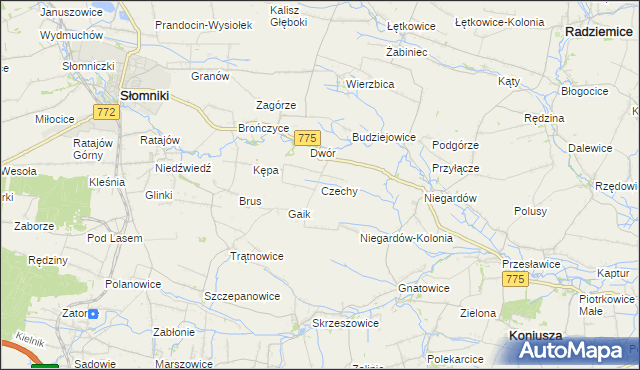 mapa Czechy gmina Słomniki, Czechy gmina Słomniki na mapie Targeo