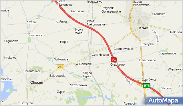 mapa Czerniewice gmina Choceń, Czerniewice gmina Choceń na mapie Targeo