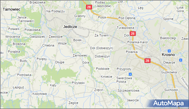 mapa Dobieszyn gmina Jedlicze, Dobieszyn gmina Jedlicze na mapie Targeo