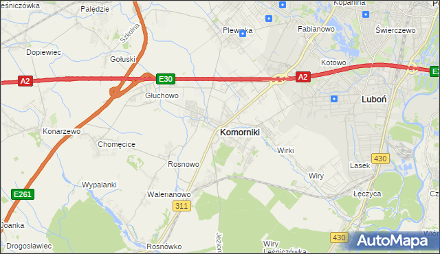 mapa Komorniki powiat poznański, Komorniki powiat poznański na mapie Targeo