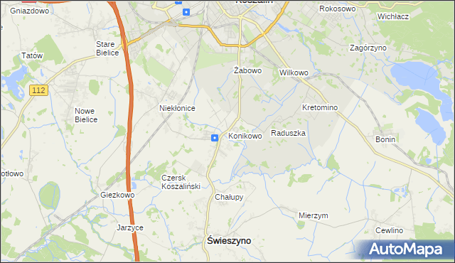 mapa Konikowo gmina Świeszyno, Konikowo gmina Świeszyno na mapie Targeo