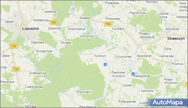 mapa Korczyn gmina Strawczyn, Korczyn gmina Strawczyn na mapie Targeo