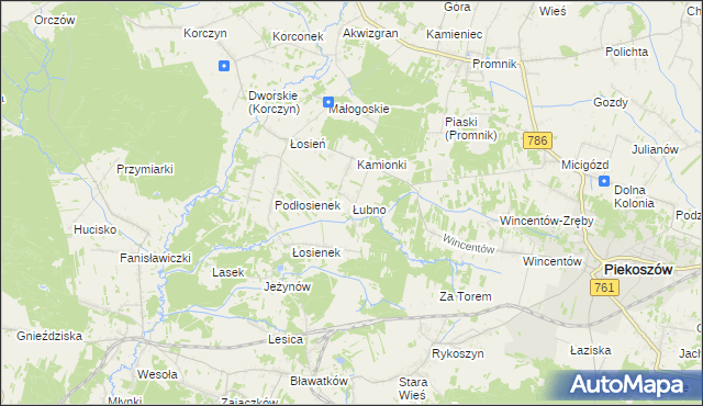 mapa Łubno gmina Piekoszów, Łubno gmina Piekoszów na mapie Targeo