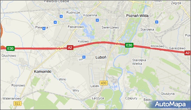 mapa Luboń powiat poznański, Luboń powiat poznański na mapie Targeo