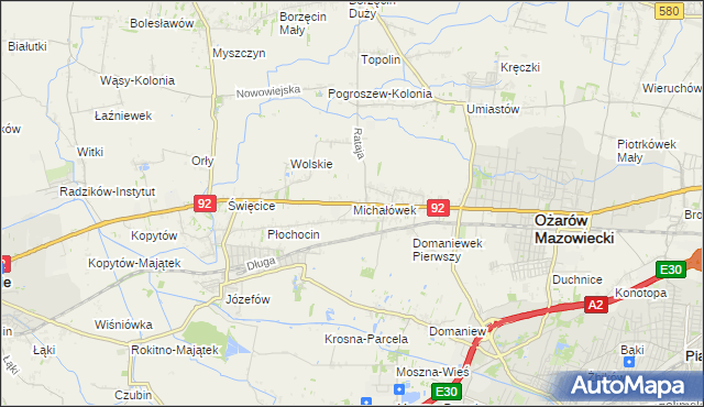 mapa Michałówek gmina Ożarów Mazowiecki, Michałówek gmina Ożarów Mazowiecki na mapie Targeo