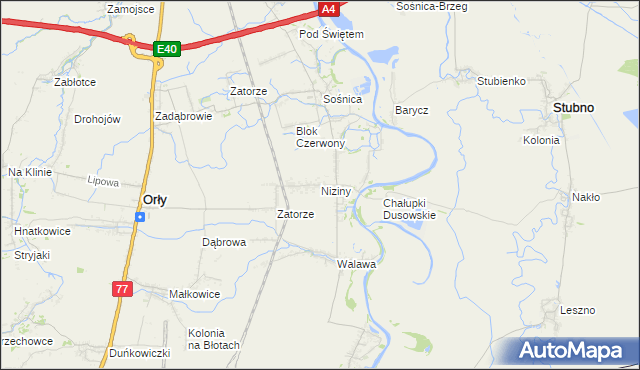 mapa Niziny gmina Orły, Niziny gmina Orły na mapie Targeo