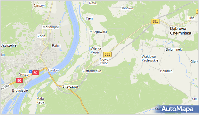 mapa Nowy Dwór gmina Dąbrowa Chełmińska, Nowy Dwór gmina Dąbrowa Chełmińska na mapie Targeo