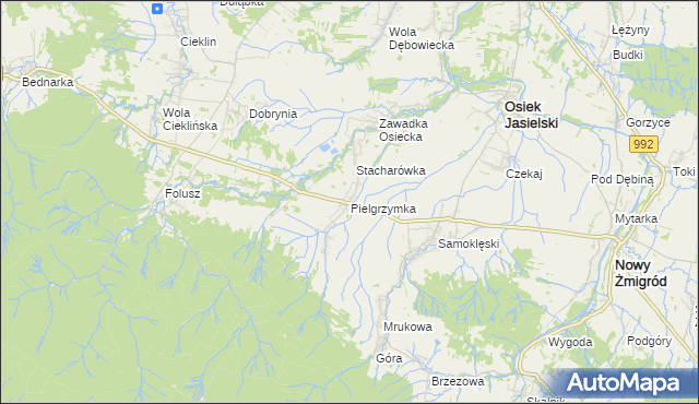 mapa Pielgrzymka gmina Osiek Jasielski, Pielgrzymka gmina Osiek Jasielski na mapie Targeo