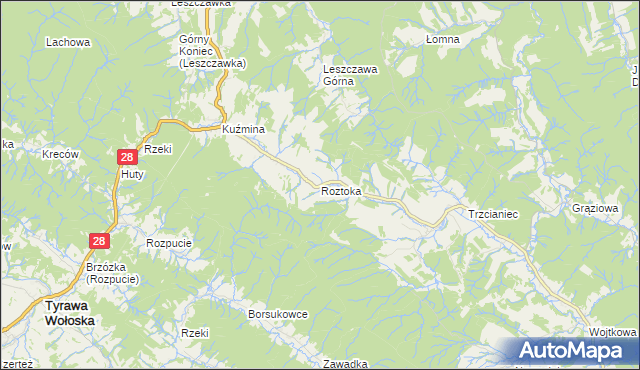 mapa Roztoka gmina Bircza, Roztoka gmina Bircza na mapie Targeo