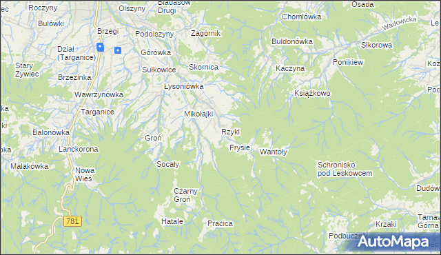 mapa Rzyki, Rzyki na mapie Targeo