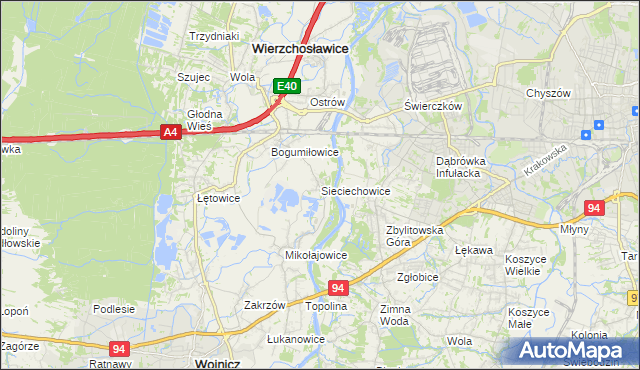 mapa Sieciechowice gmina Wierzchosławice, Sieciechowice gmina Wierzchosławice na mapie Targeo