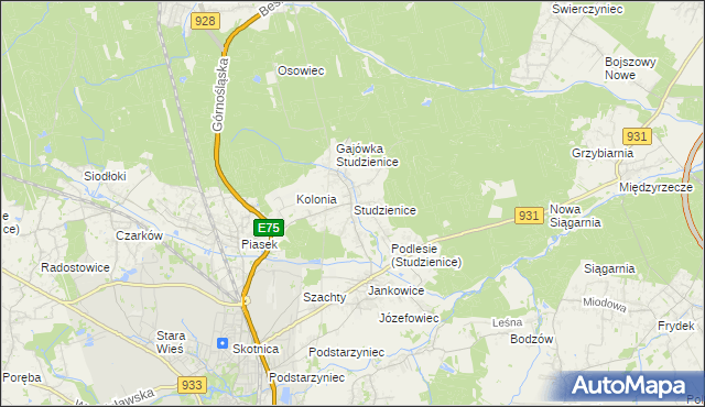 mapa Studzienice gmina Pszczyna, Studzienice gmina Pszczyna na mapie Targeo