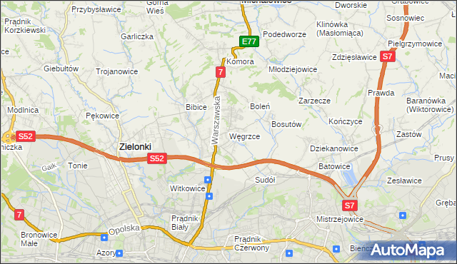 mapa Węgrzce gmina Zielonki, Węgrzce gmina Zielonki na mapie Targeo