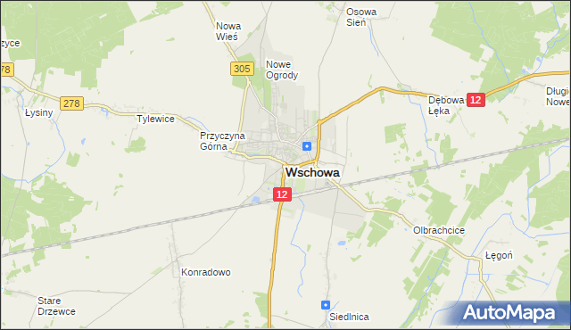 mapa Wschowa, Wschowa na mapie Targeo