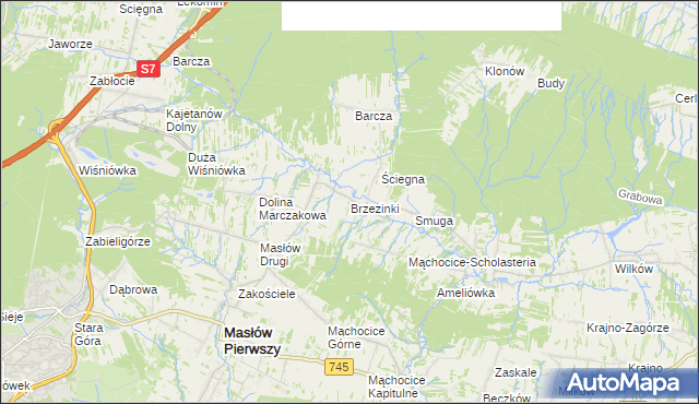 mapa Brzezinki gmina Masłów, Brzezinki gmina Masłów na mapie Targeo