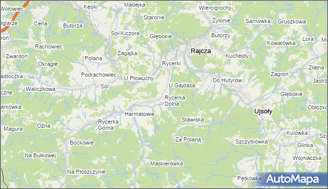 mapa Rycerka Dolna, Rycerka Dolna na mapie Targeo