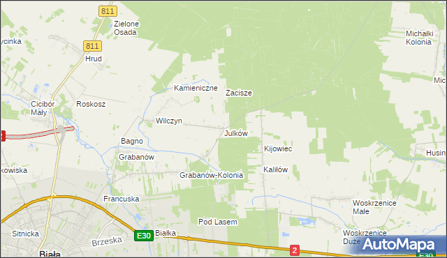 mapa Julków gmina Biała Podlaska, Julków gmina Biała Podlaska na mapie Targeo
