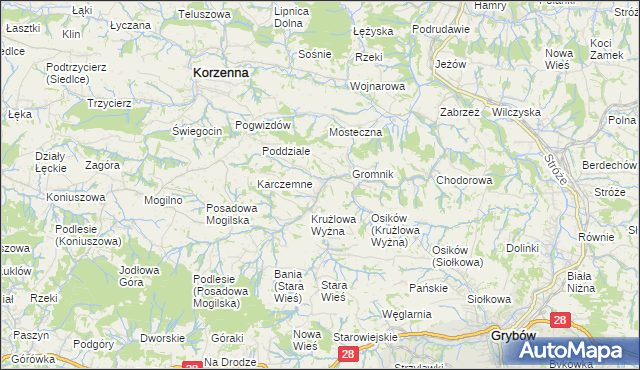 mapa Krużlowa Niżna, Krużlowa Niżna na mapie Targeo