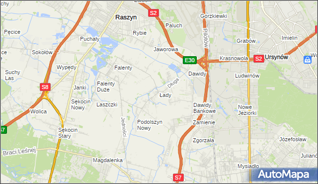 mapa Łady gmina Raszyn, Łady gmina Raszyn na mapie Targeo